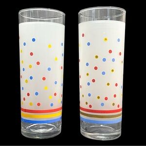 Vintage 1980s Bill Blass Festive Circus Polka Dot Highball Drinking Glasses (2)